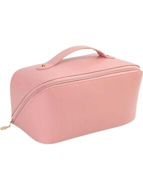 Women's Pink Cosmetic Travel Pouch - Soft Faux Leather